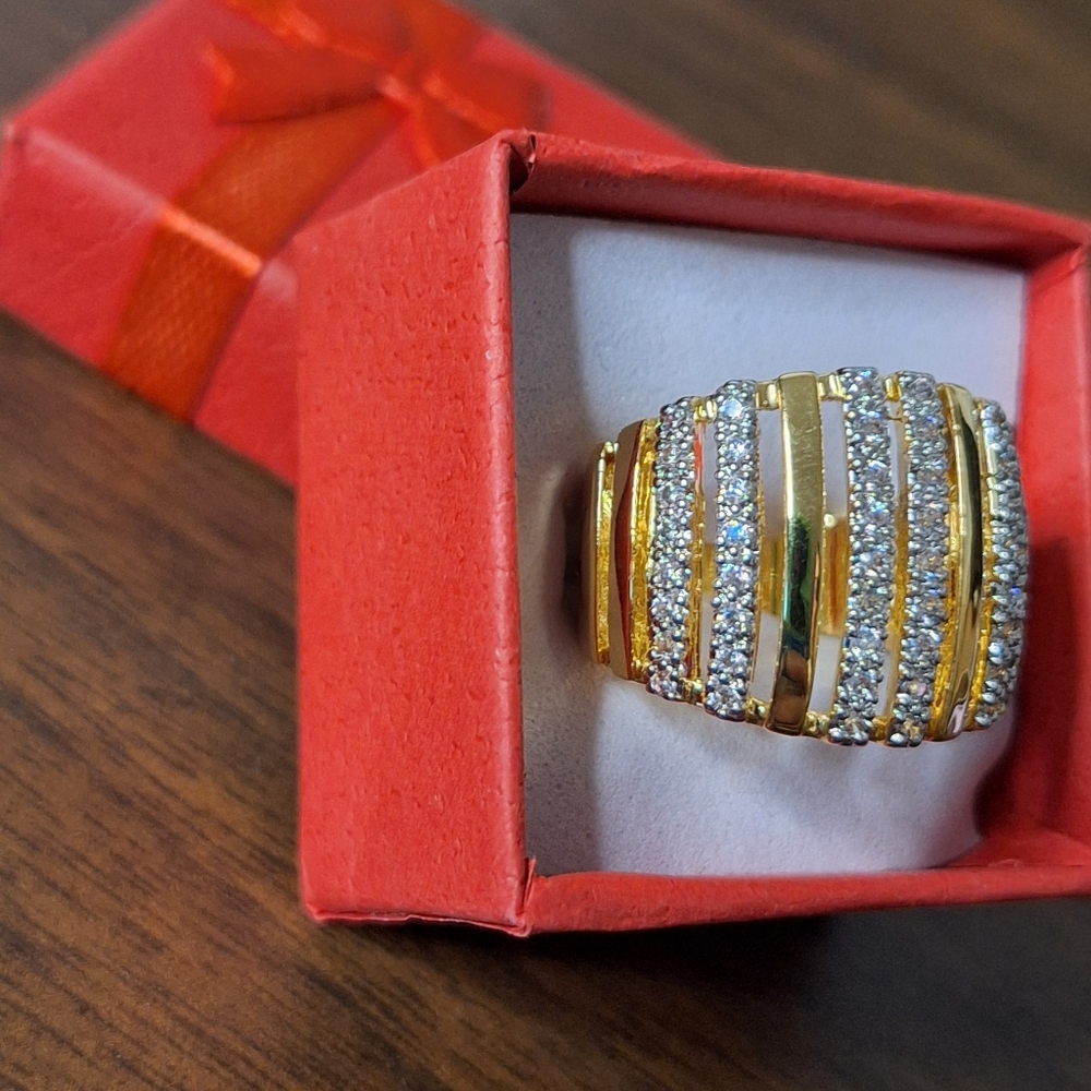 Swarovski Gold and Clear Crystal Wide Statement Ring - Picture 3 of 9